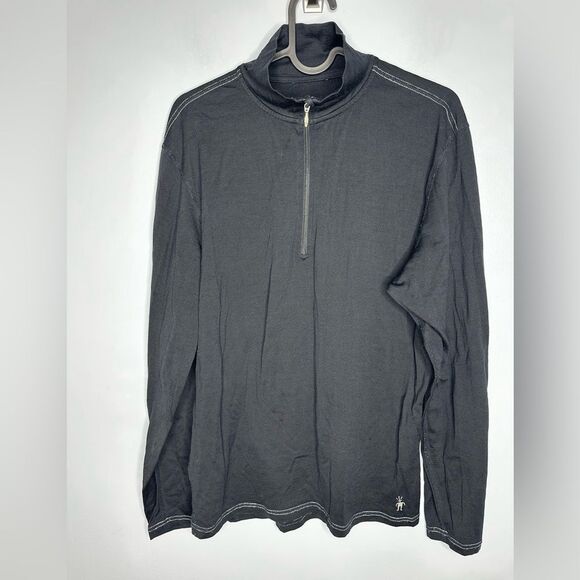 Smartwool 1/4 Zip Base Layer Shirt Men's Medium Black 100% Merino Wool Outdoors - Picture 1 of 5